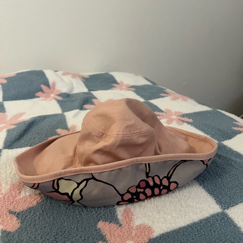 Anthropologie Pink Flower Bucket Hat (reversible)